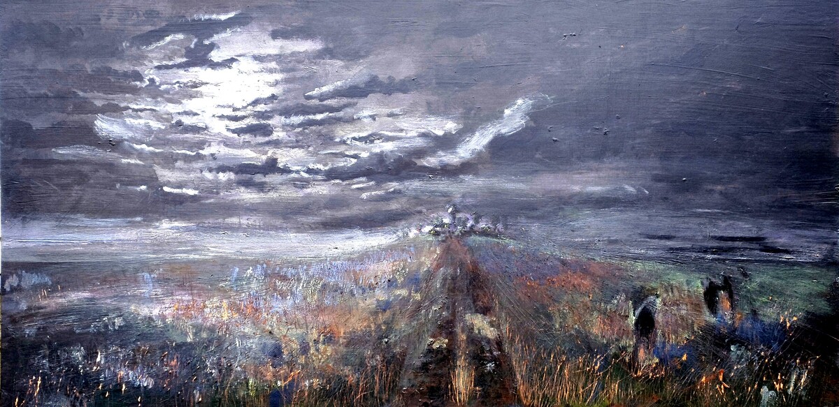 Onvoltooid schilderij van Edward Kobus: experiment met hout en verf, nog zonder titel